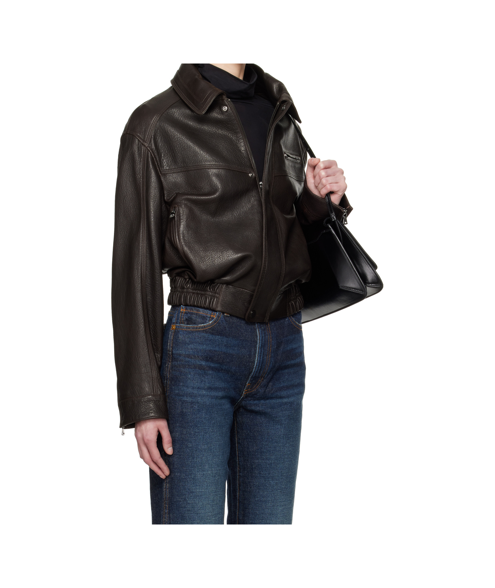Nour Hammour Clint Long-sleeved Leather Jacket In Black