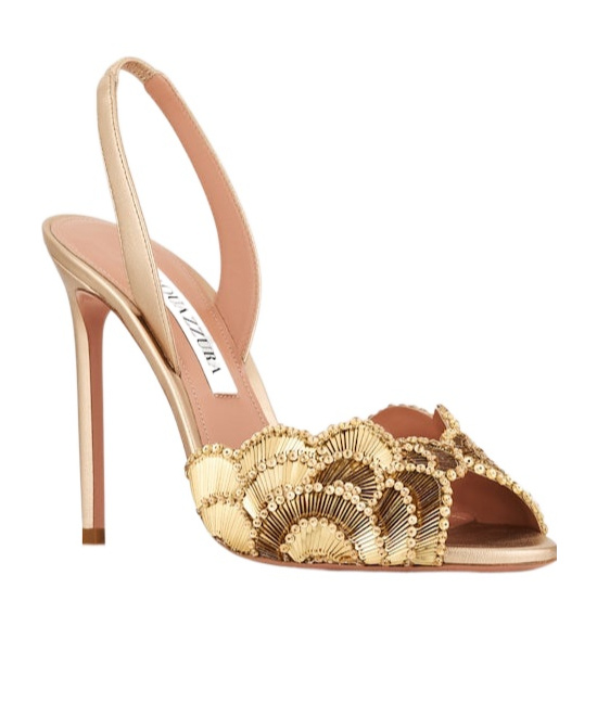 Aquazzura 105mm Ce Soir Sequined Leather Slingback Sandals In Gold
