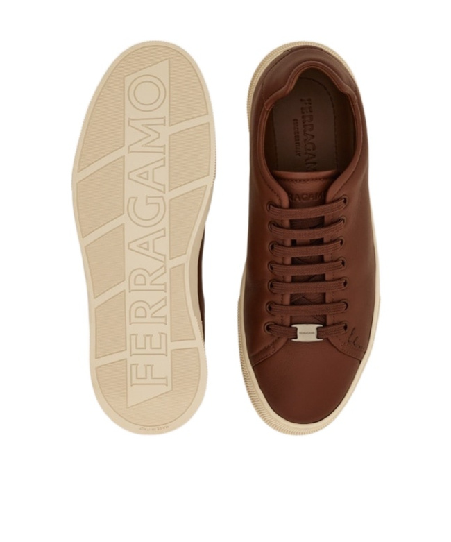 Ferragamo Calf Leather Low-top Sneakers In Brown