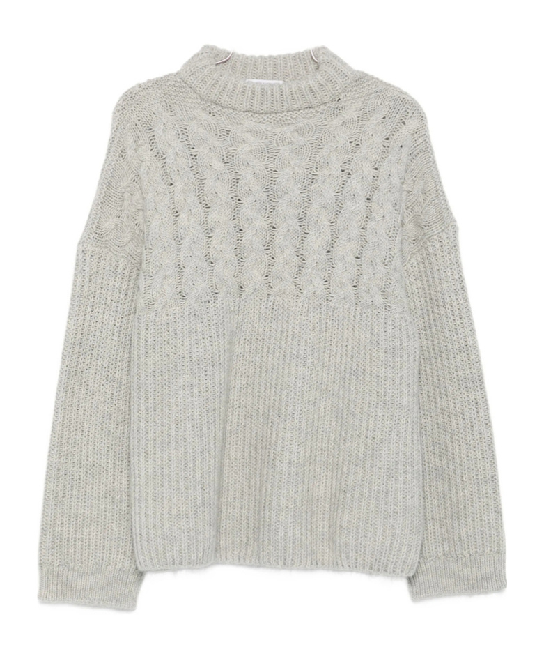 Cecilie Bahnsen Cable-knit Crew-neck Sweater In Gray