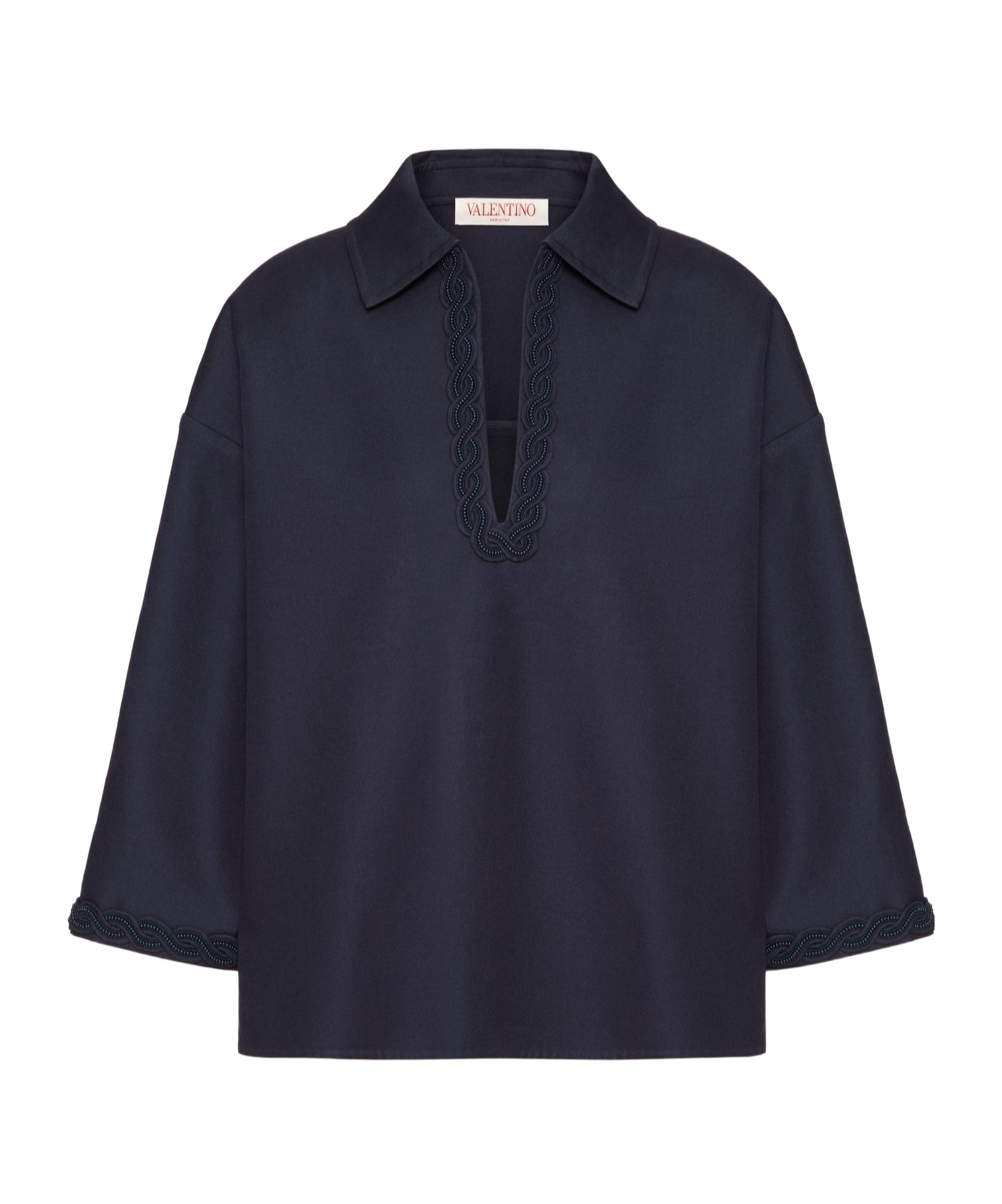 Valentino Bead-embellished Polo Blouse In Black