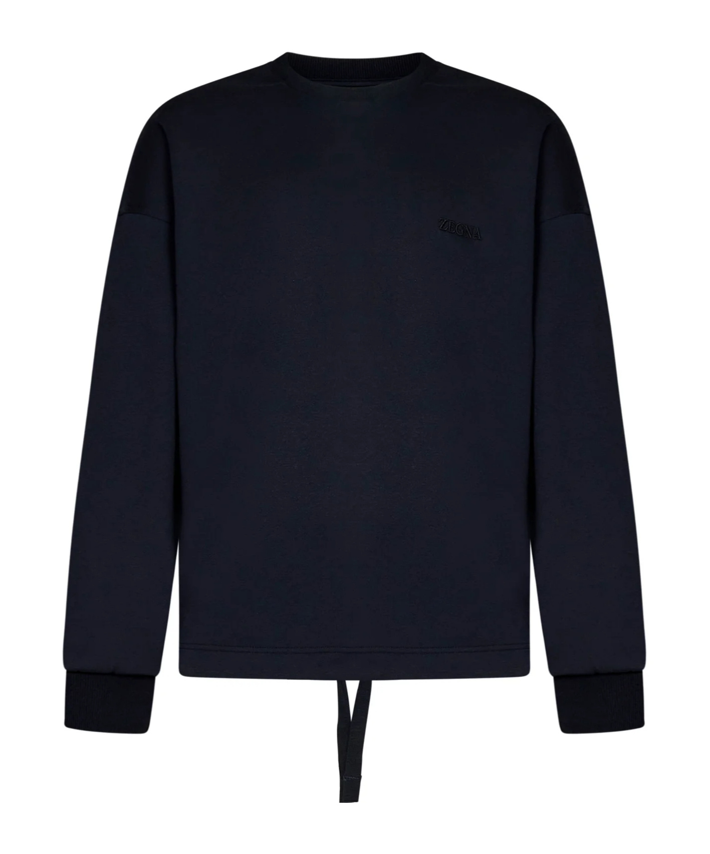 Shop Zegna Z Logo Embroidered Drawstring Hem Crewneck Sweatshirt In Black