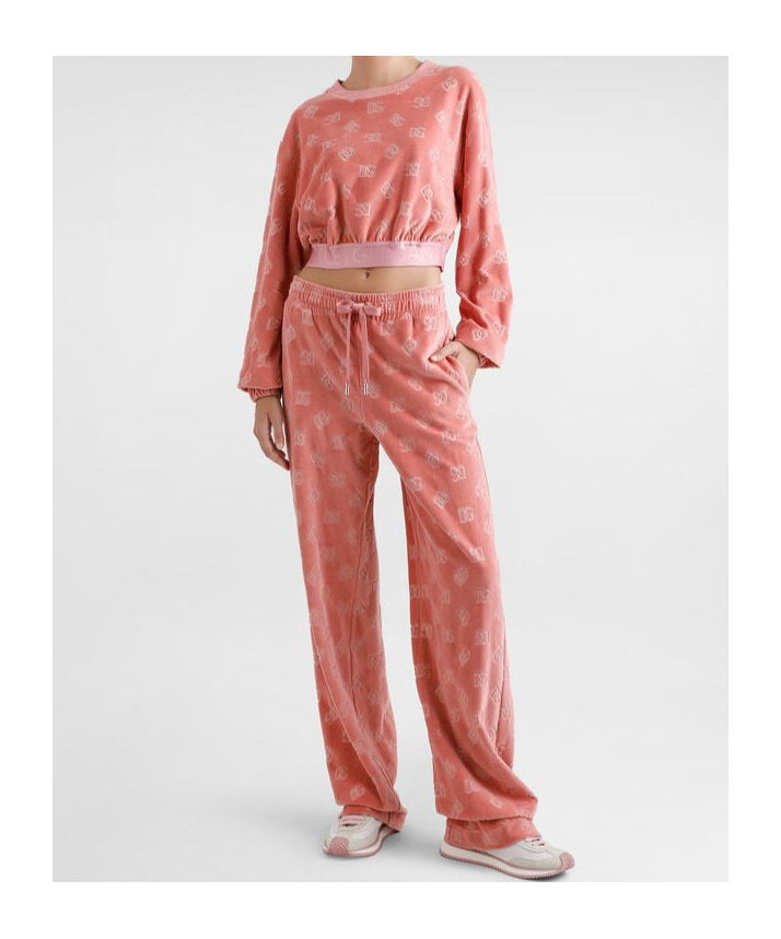 Dolce & Gabbana Chenille Jogging Pants With Jacquard Dg Logo In Pink