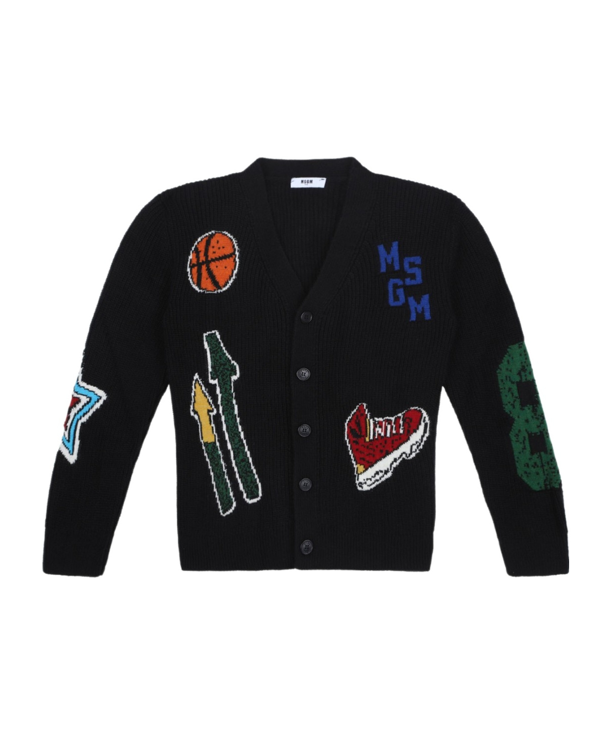 Msgm Intarsia-knit Cardigan In Black