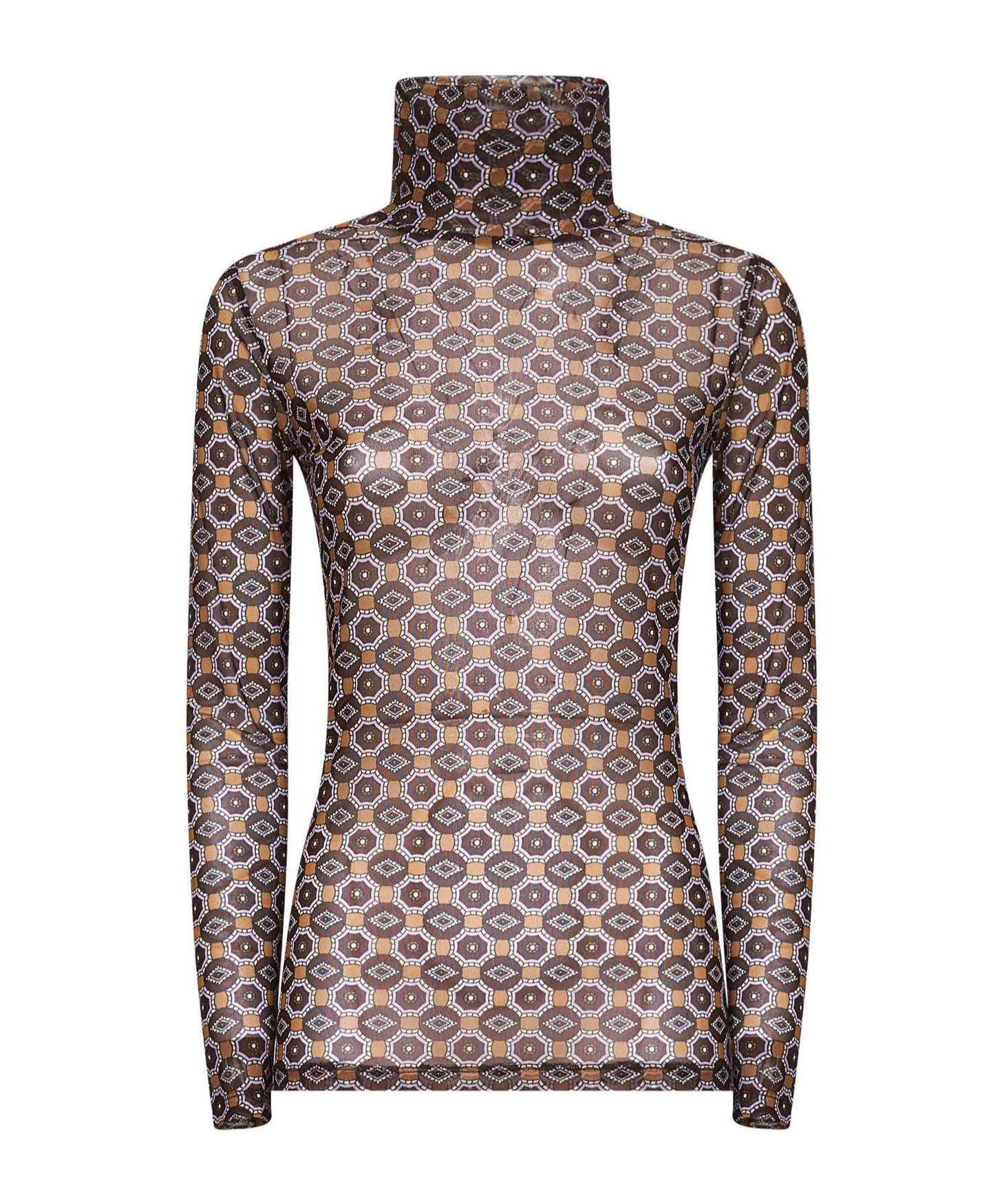 Dries Van Noten Women Mesh Top With Brown Mini Tie Print In Brown