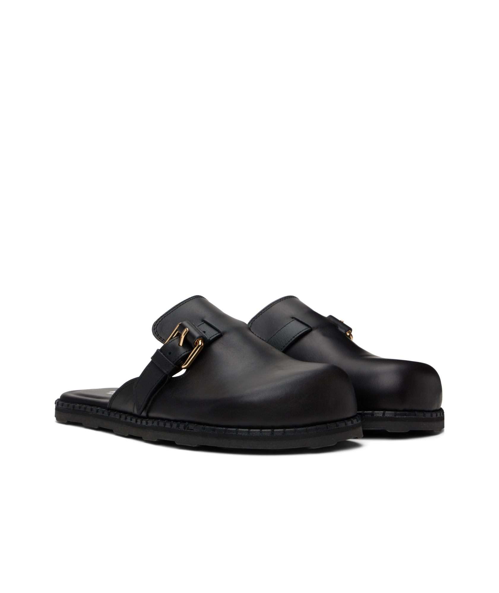 Moschino Black Leather Mule Loafers In Black