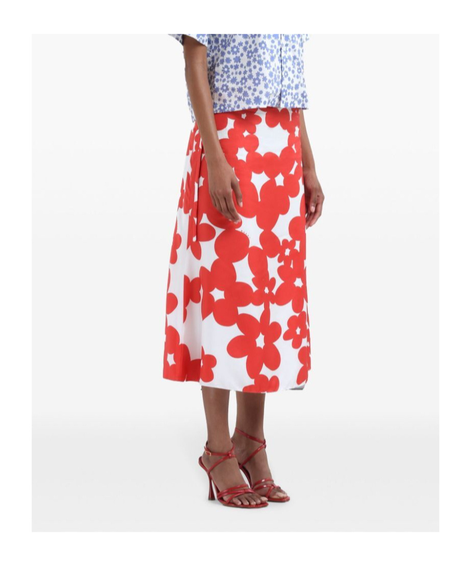 Marni Floral Print A-line Skirt With Belted Waist In Red