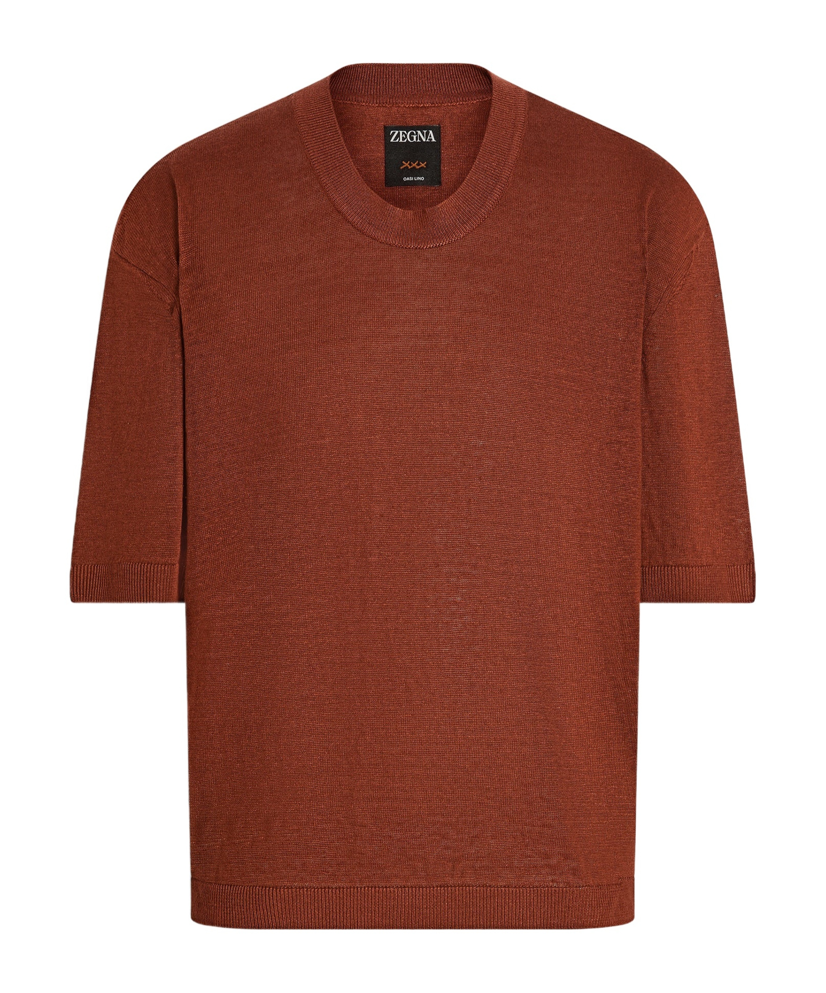 Zegna Brick Red Oasi Lino T-shirt In Brown
