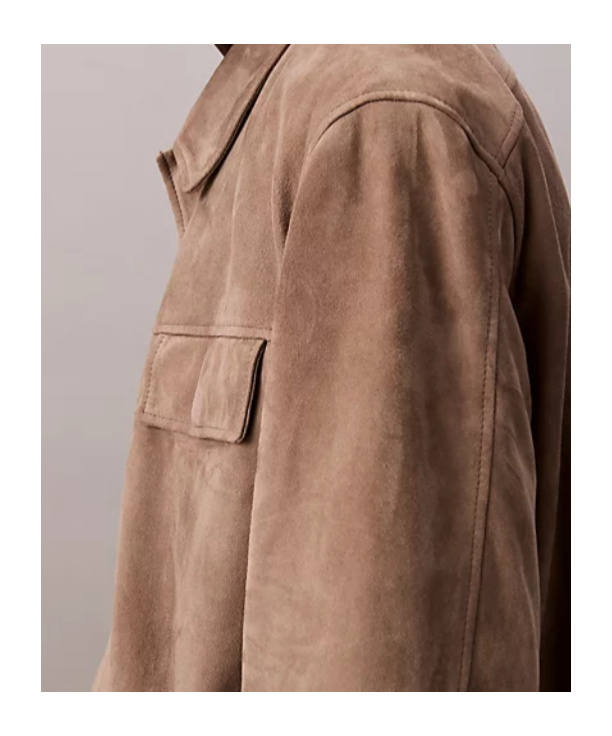 Calvin Klein Suede Shirt Jacket In Brown