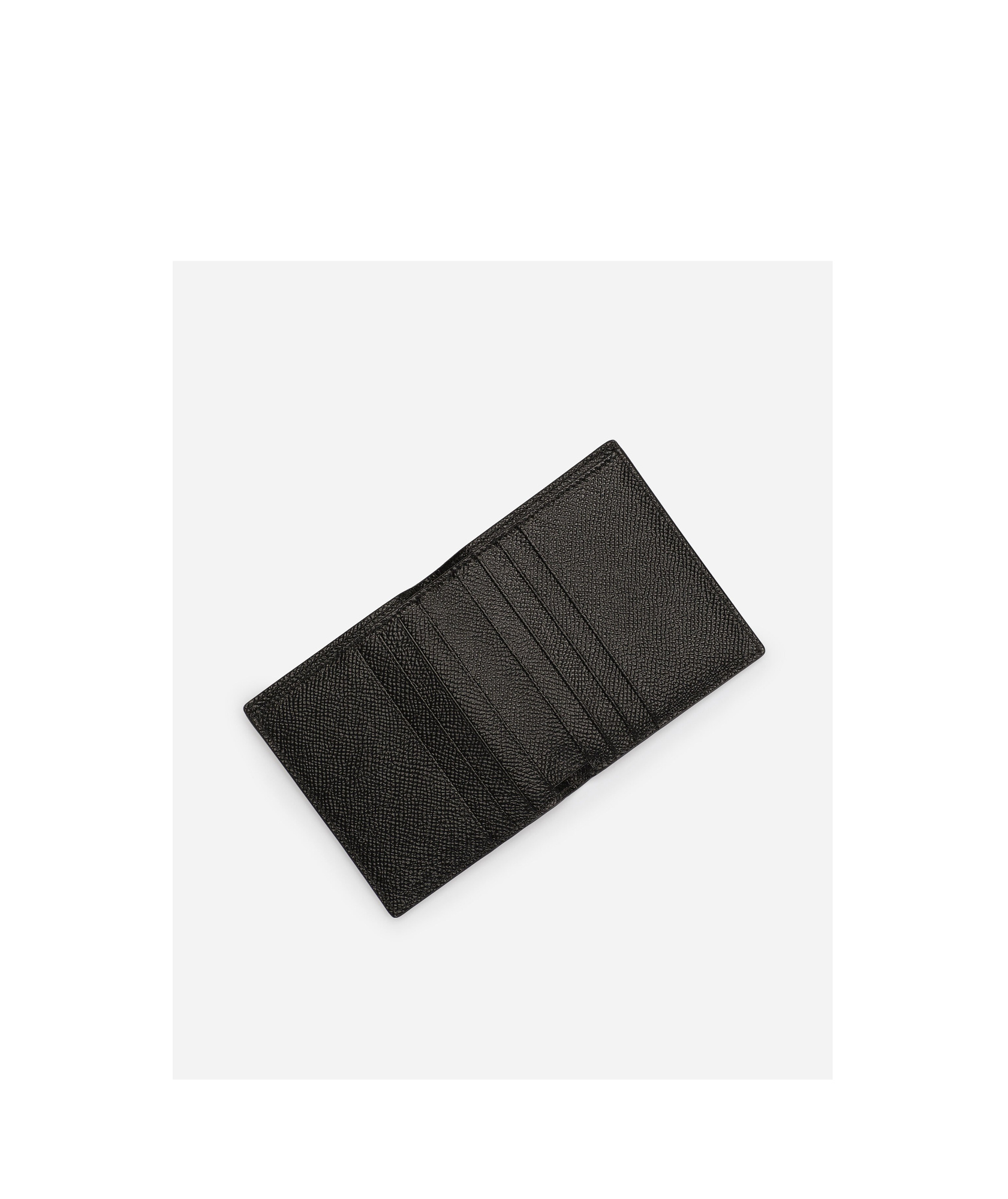 Dolce & Gabbana Black Calf Leather Logo Plaque Trifold Keyring Key Holder In Black