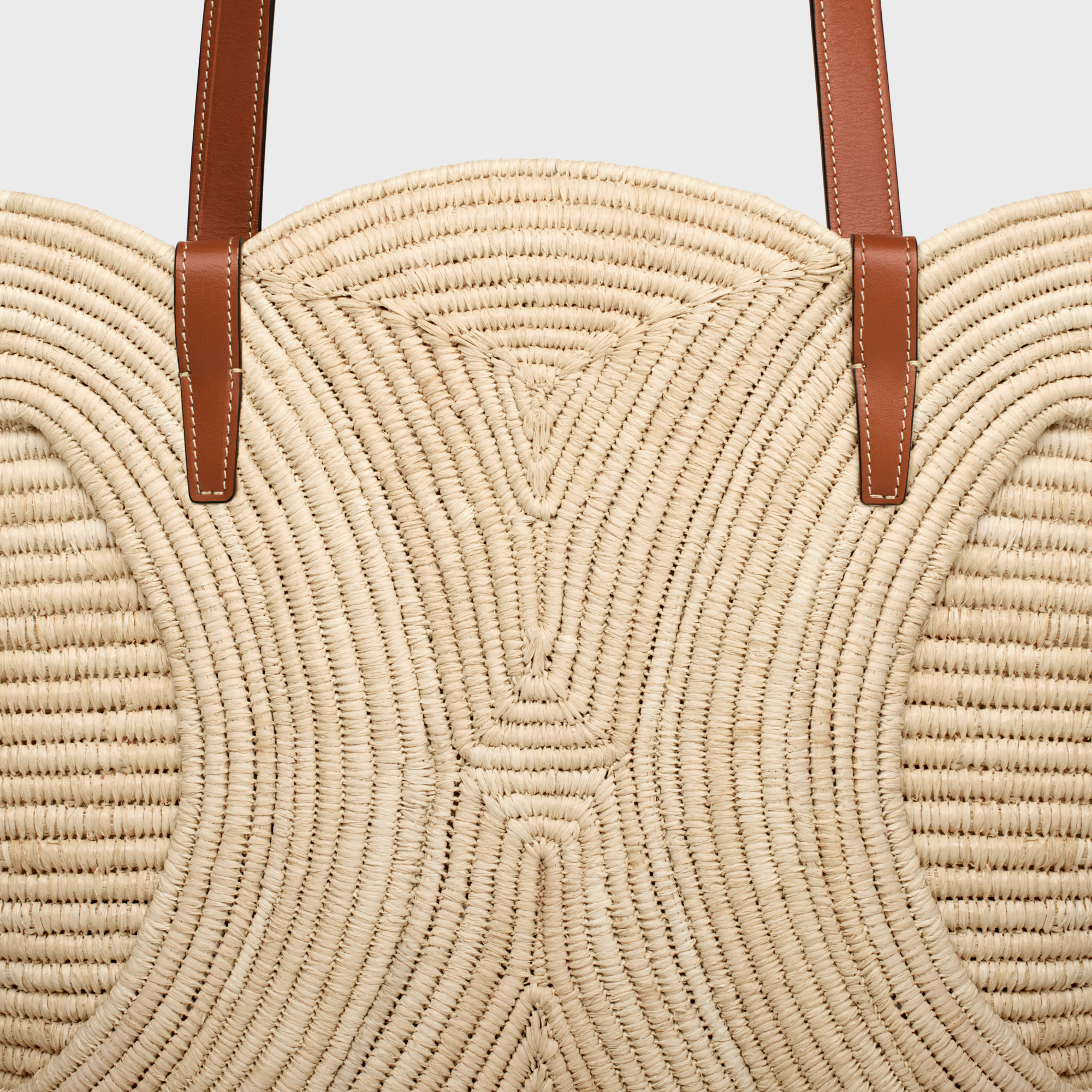 Celine Classic Panier Medium Triomphe Woven Bag In Raffia And Calfskin In Brown