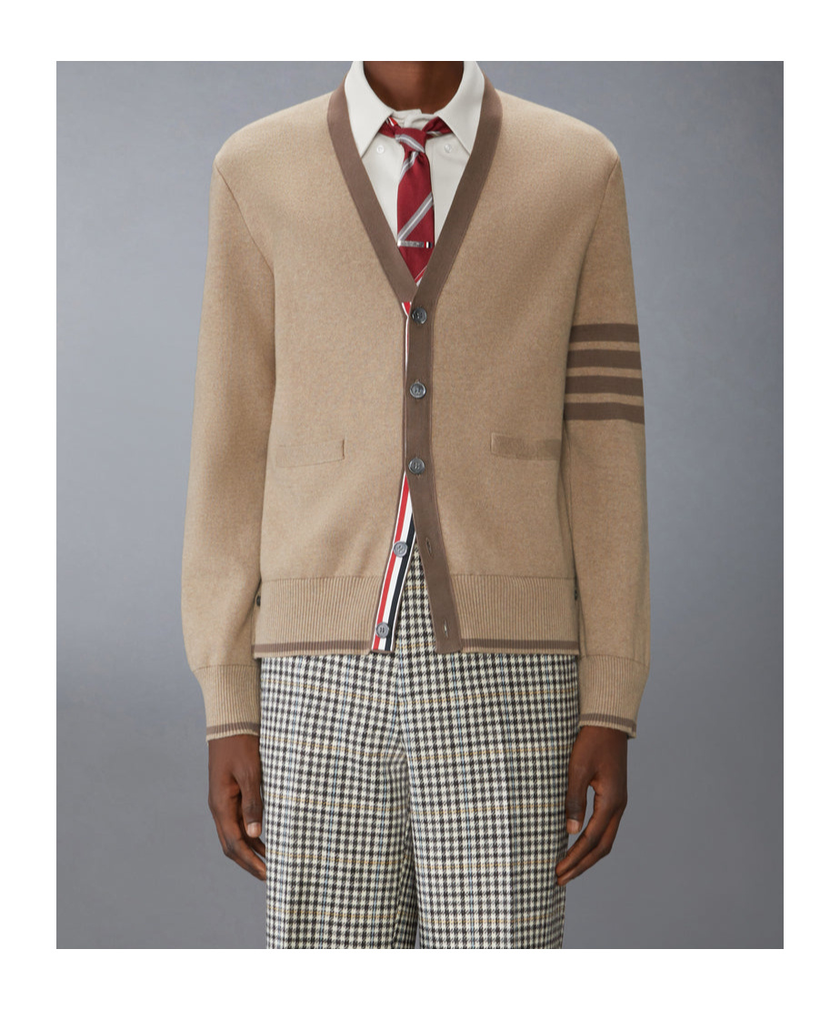 Thom Browne Brown Milano Stitch 4-bar V-neck Cardigan In Green