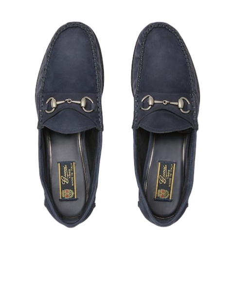 Gucci Round Toe Loafers With Metal Buckle Detail In Blue