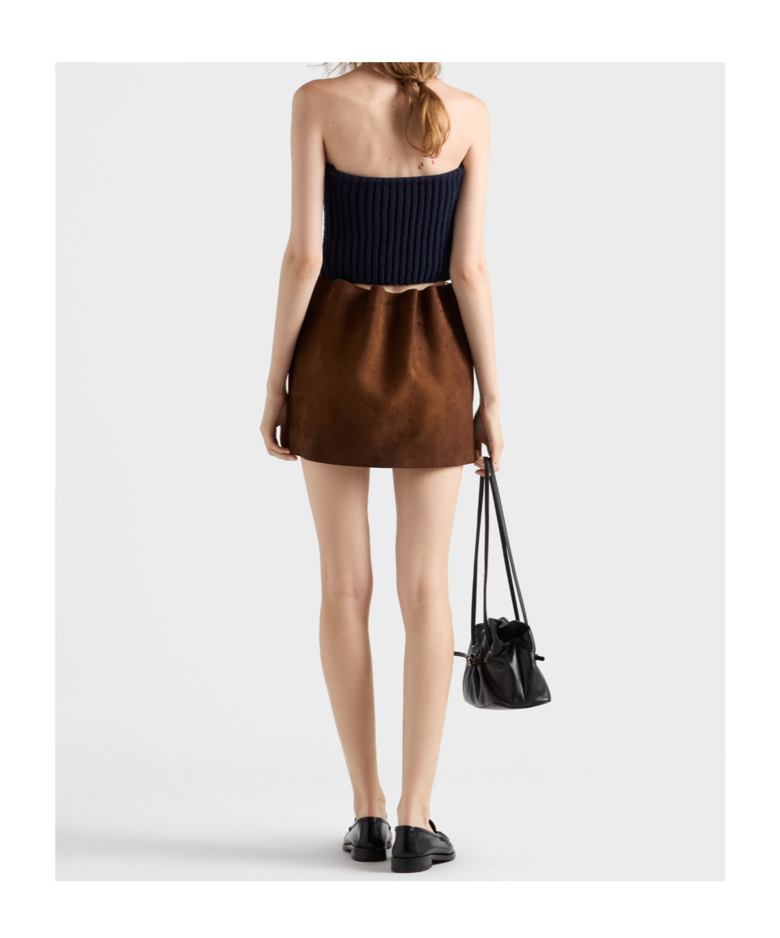 Prada Elasticated-waistband Suede Mini Skirt In Brown