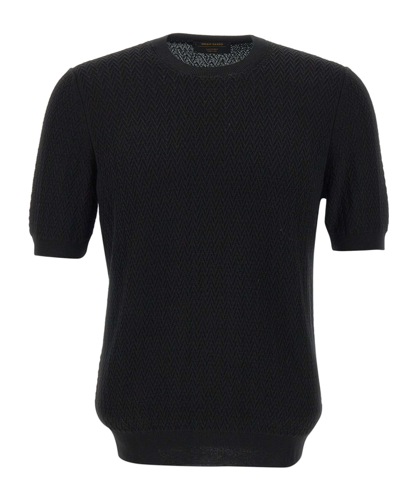 Gran Sasso Chevron-knit Short-sleeve Top In Black