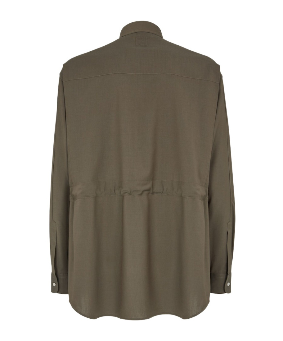 Fendi Wool Shirt With Back Yoke And Chest Pockets In Green