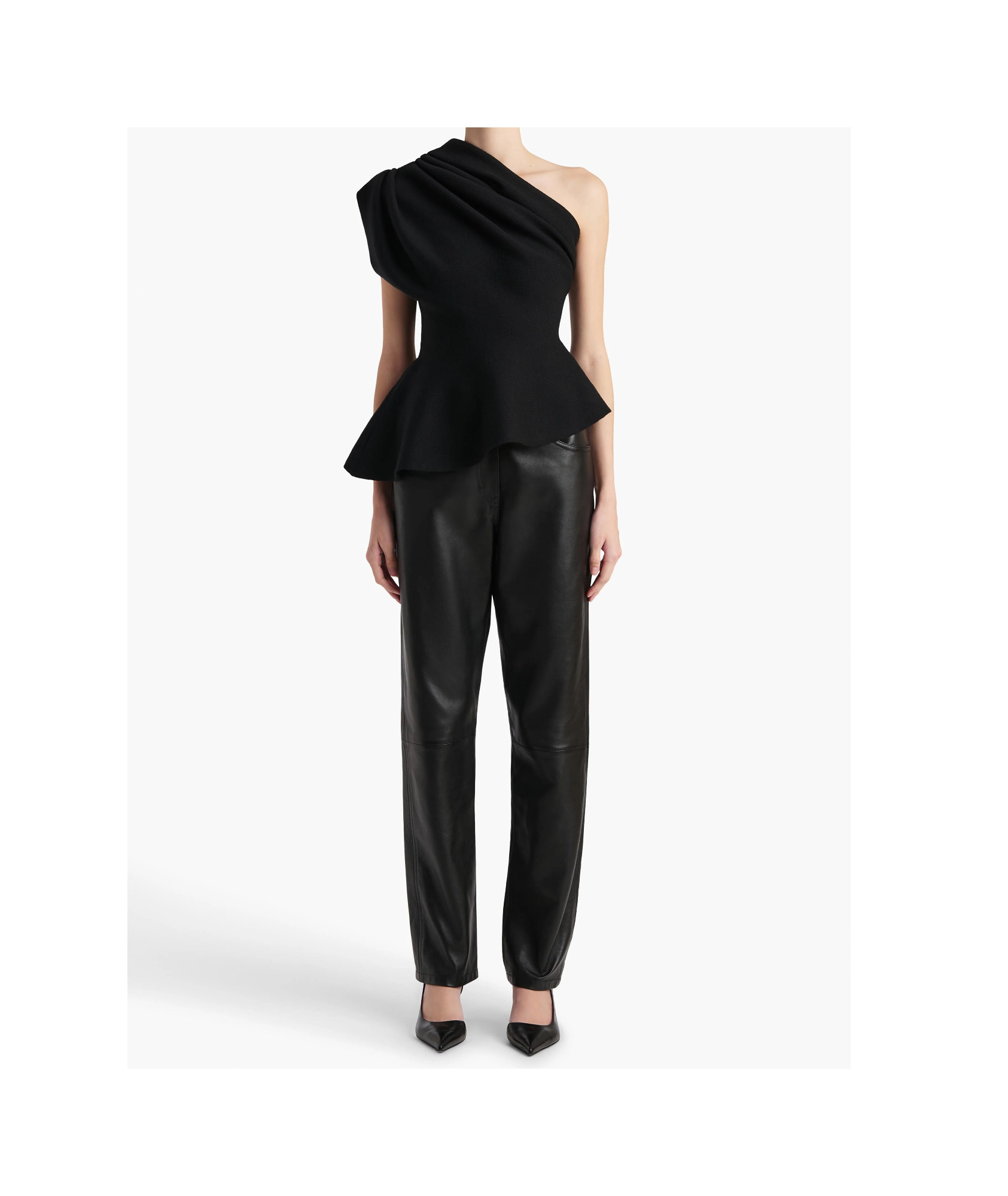 Khaite Aimee Asymmetric One-shoulder Wool-blend Peplum Top In Black