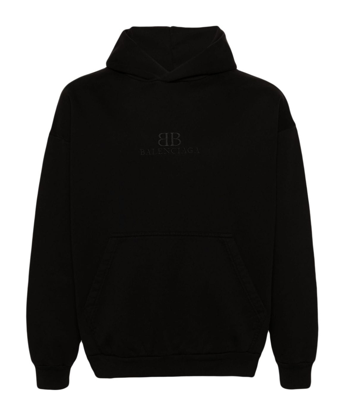 Balenciaga Logo-embroidered Cotton Hoodie In Black