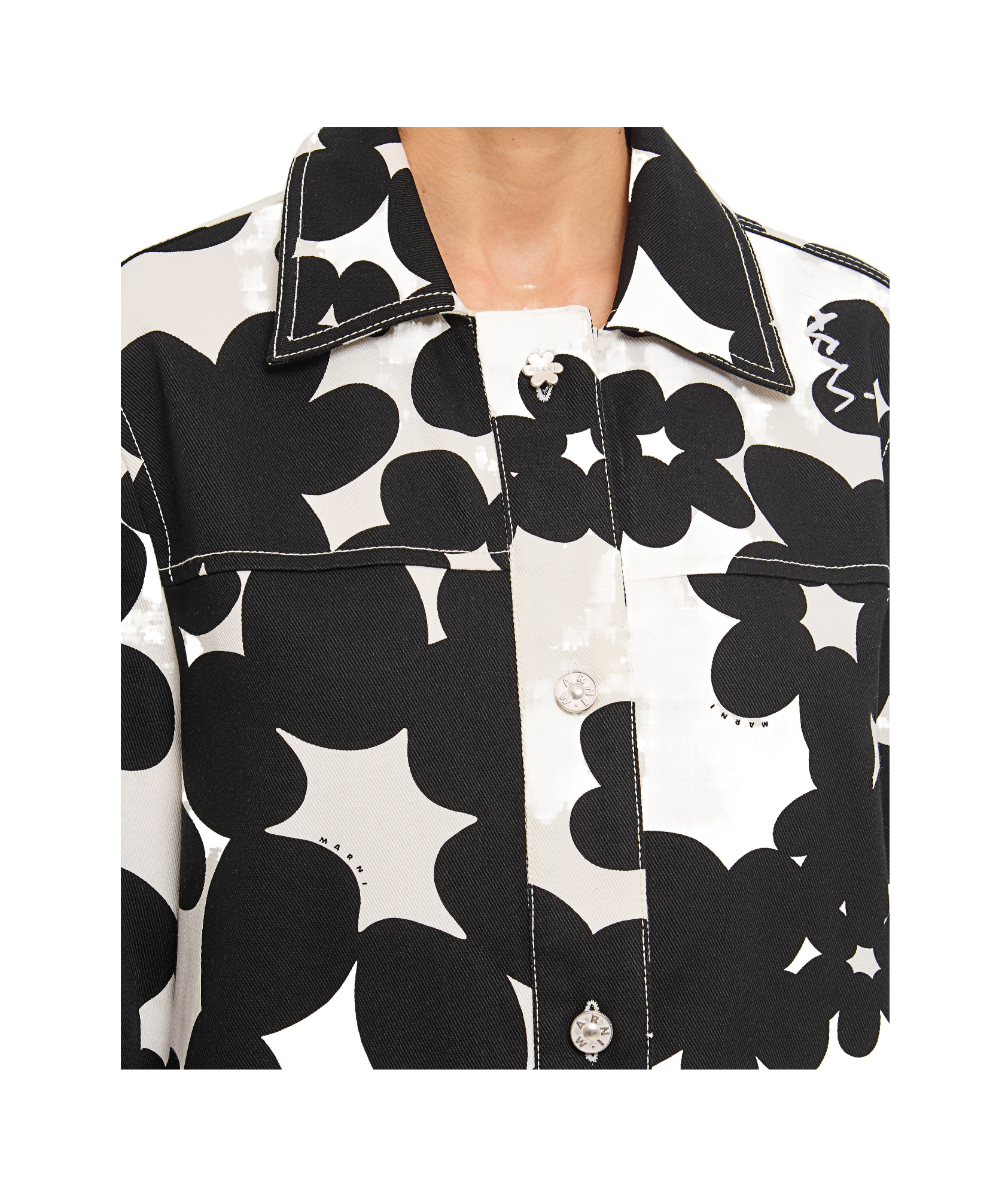 Marni Floral Pattern Black Silk Shirt In Multicolor