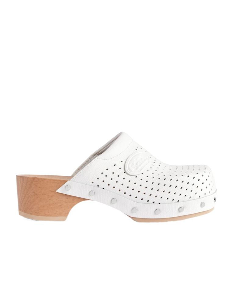 Balenciaga Scholl X 'clog' Perforated Rivet Wooden Mules In Neutral