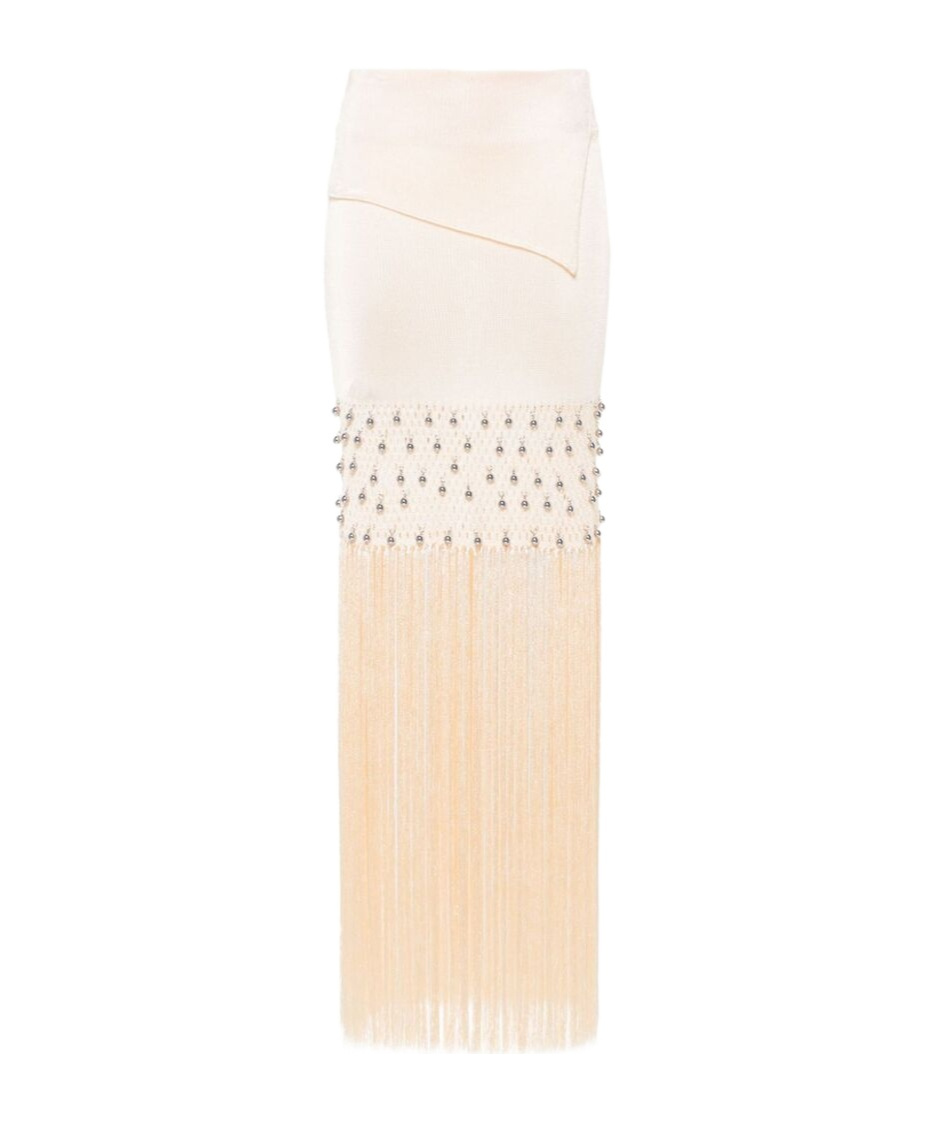Shop Rabanne Fringed Maxi Skirt In Nude