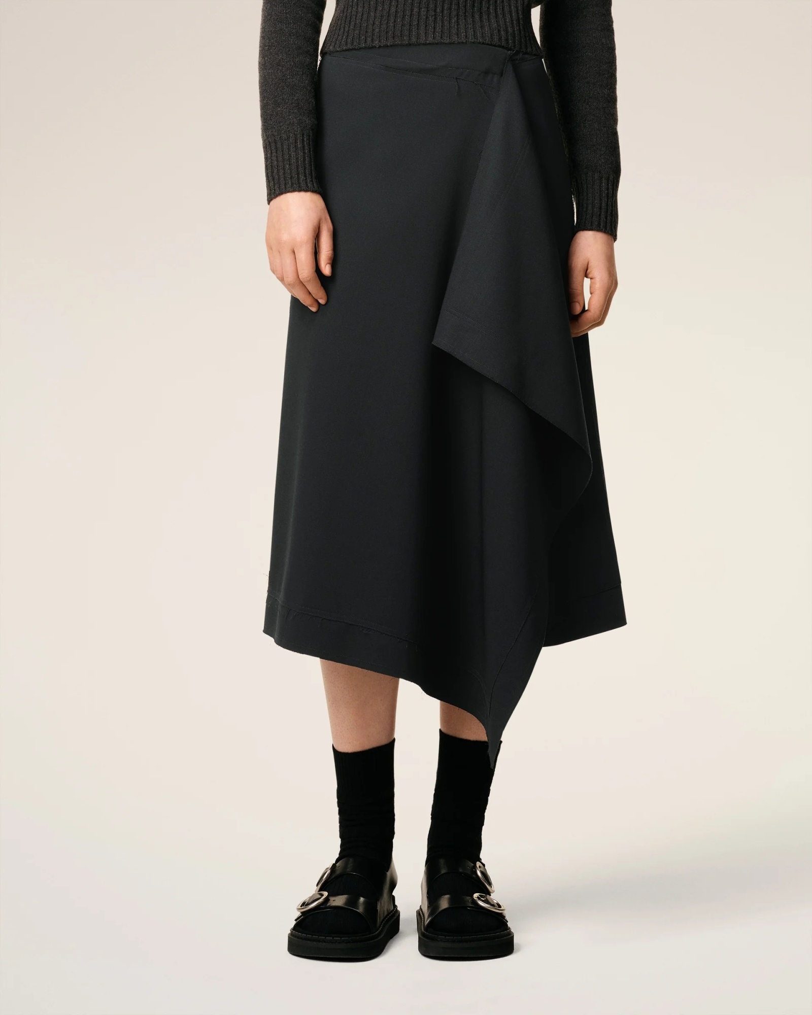 Ami Alexandre Mattiussi Wrap Asymmetrical Wool Skirt In Black