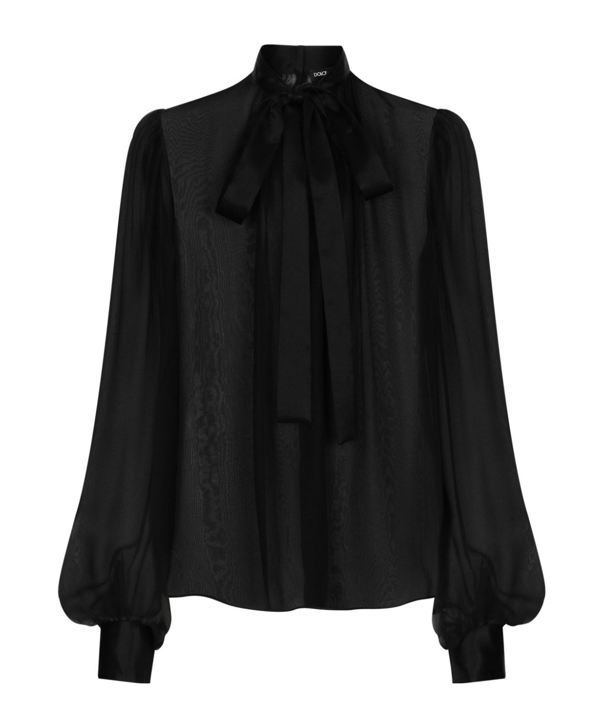 Dolce & Gabbana Casual Silk Crepe Bishop Sleeves Halterneck Top In Black