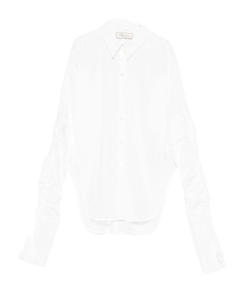 Blumarine Gathered-sleeve Button-down Shirt In White