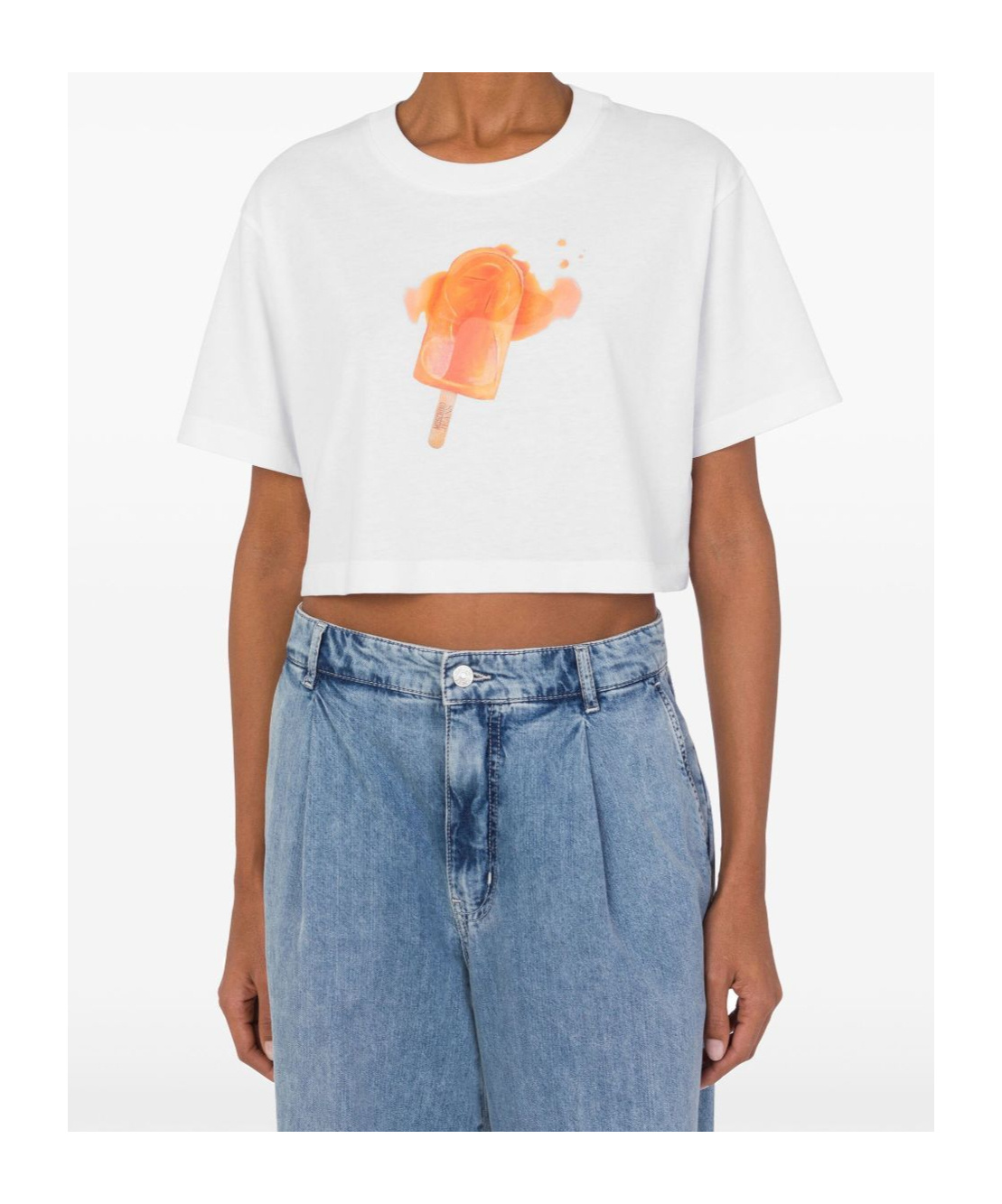 Moschino Playful Ice-cream Print Cropped T-shirt In White