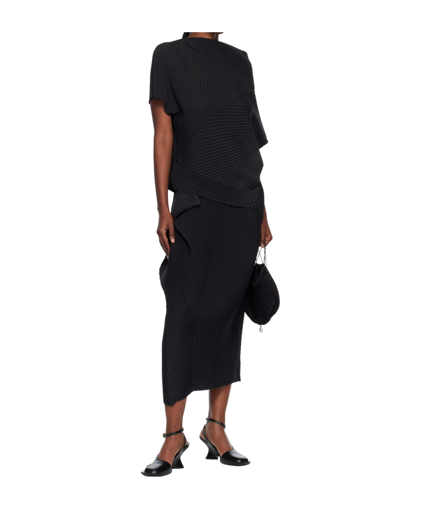 Issey Miyake Paper Bag Pleated Asymmetric Skirt In Black