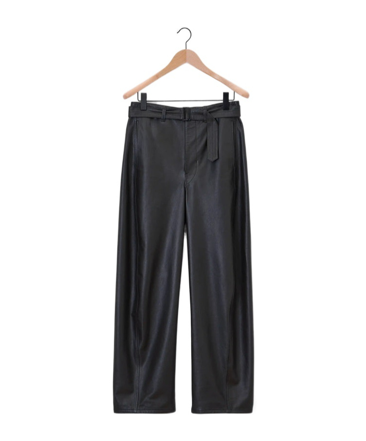 Lemaire Belted And Twisted Leather Trousers In Black