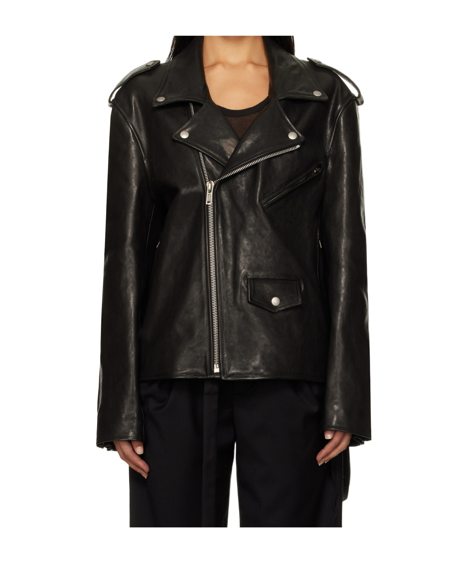 Shop Ann Demeulemeester Long-sleeved Leather Jacket In Black