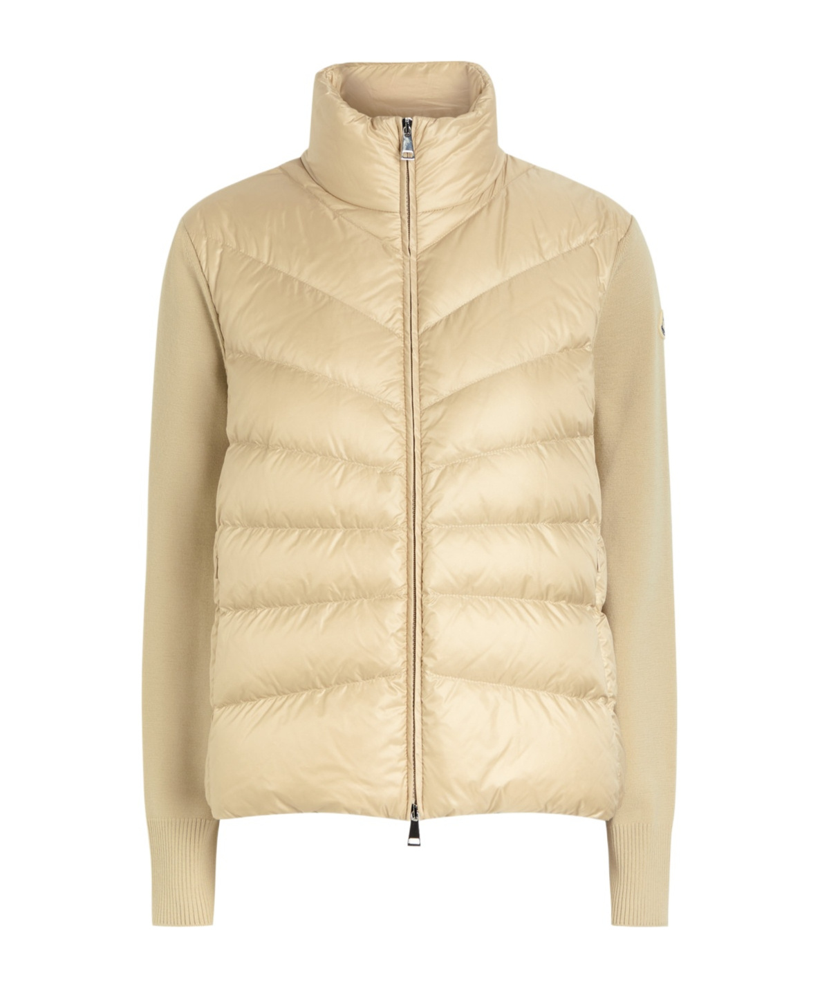 Moncler Quilted Shell And Wool-knit Cardigan In Nude