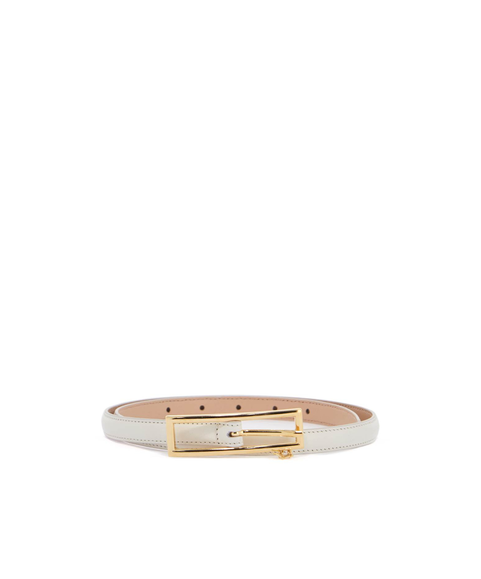 Alessandra Rich Slim White Leather Belt With Logo Charm 1.5cm In Nude