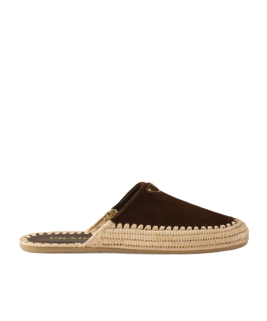 Prada Suede Mules In Brown