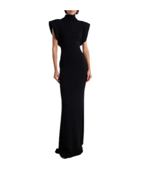 Mugler Draped Wool-blend Jersey Gown In Black