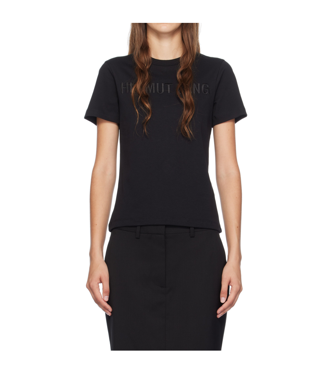 Helmut Lang Logo Embroidered Crew Neck Short Sleeve Top In Black