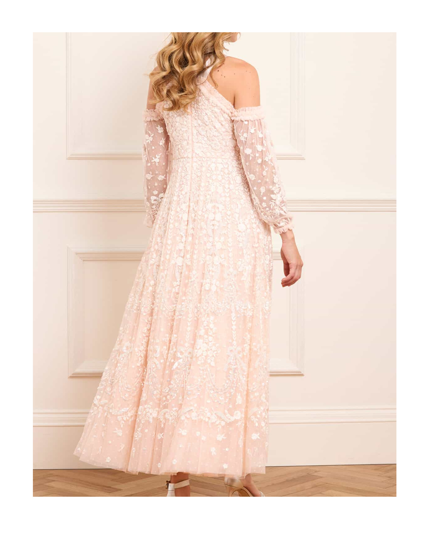 Needle & Thread Adeline Off-shoulder Ankle Gown In Neutral