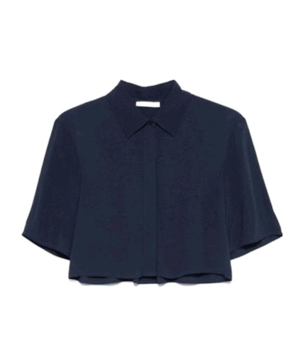 Patrizia Pepe Navy Blue Logo-appliqu Cropped Shirt