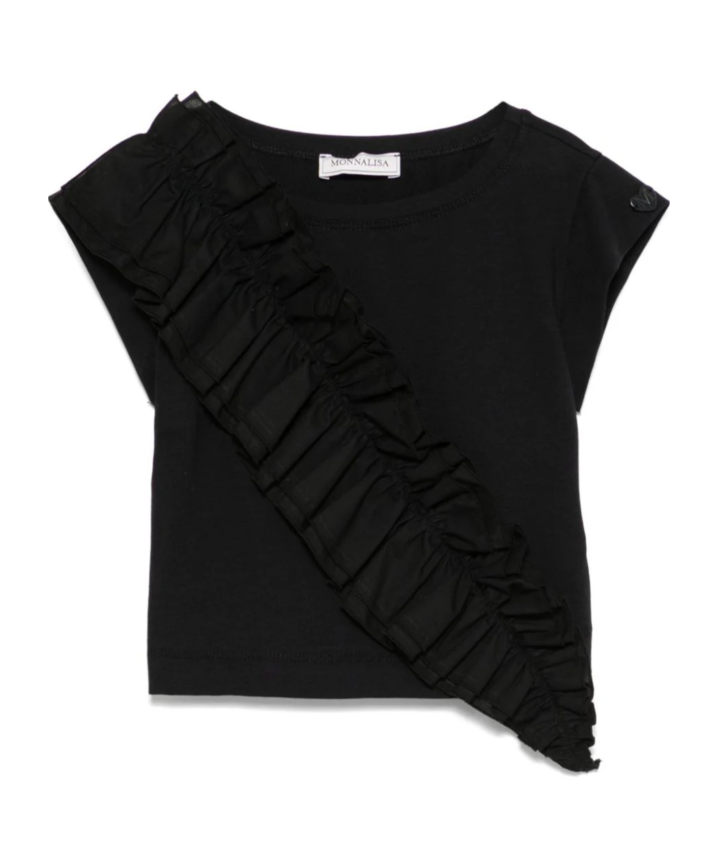 Monnalisa Ruffled-trim T-shirt In Black