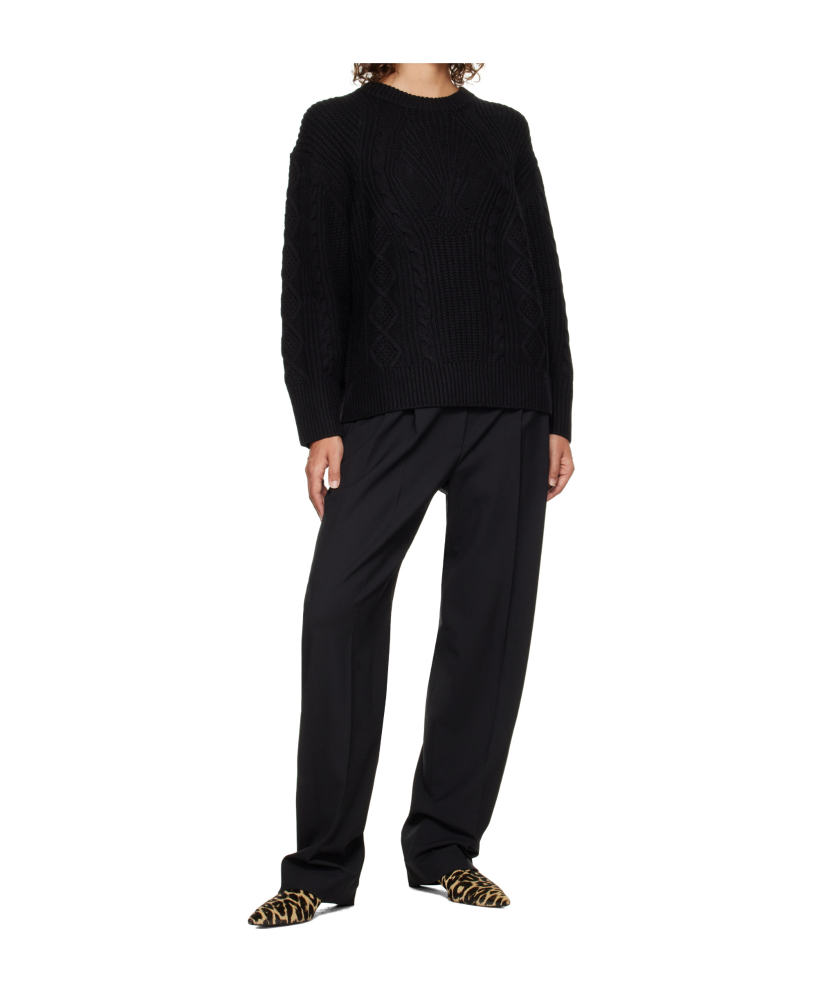 Loulou De Saison Silva Cable Knit Sweater In Black