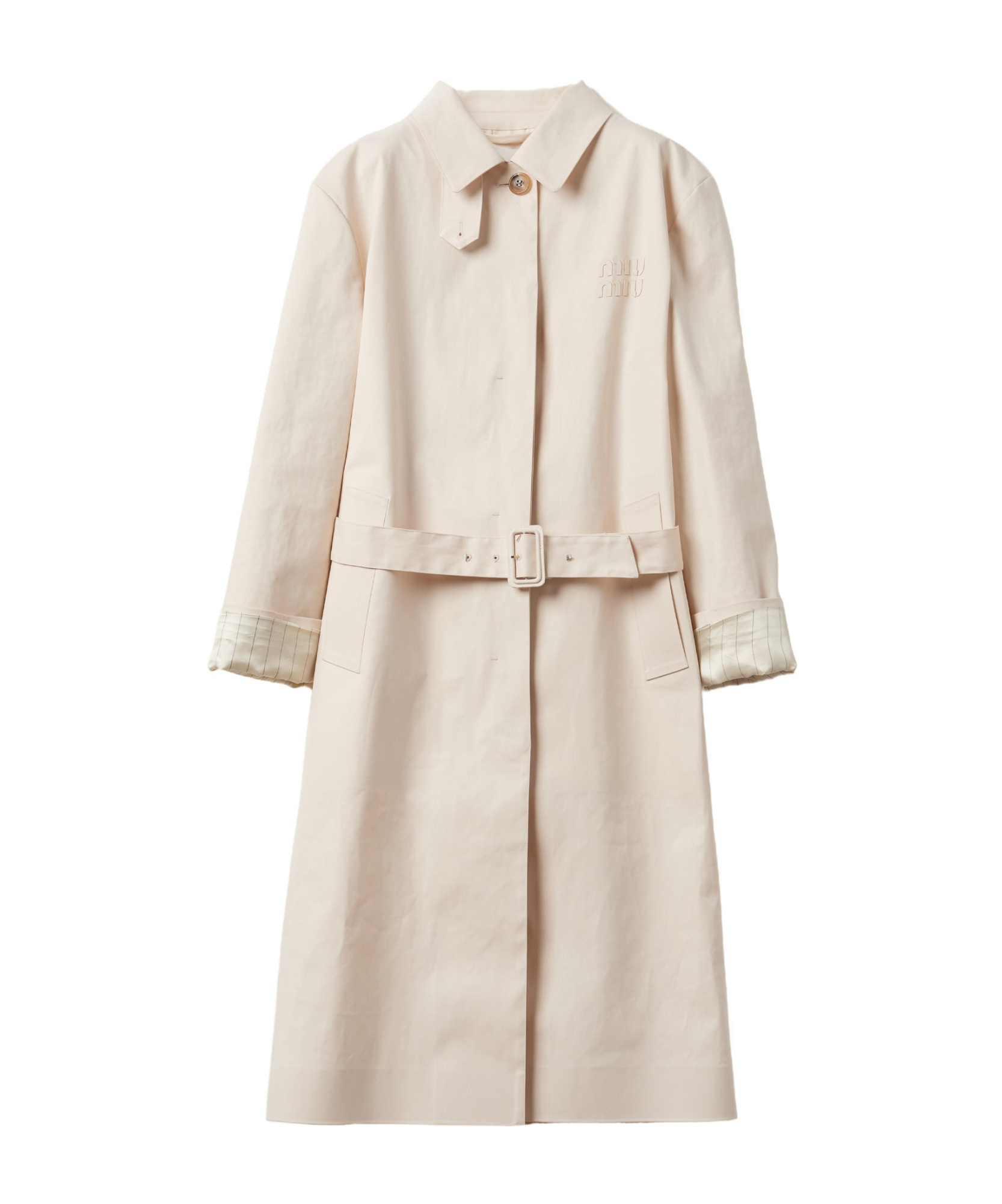 Miu Miu Single-breasted Double Cotton Raincoat In Natural Color
