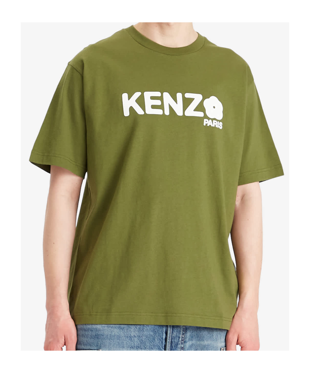Kenzo Green T-shirt In Cotton With White Logo Printed In Green