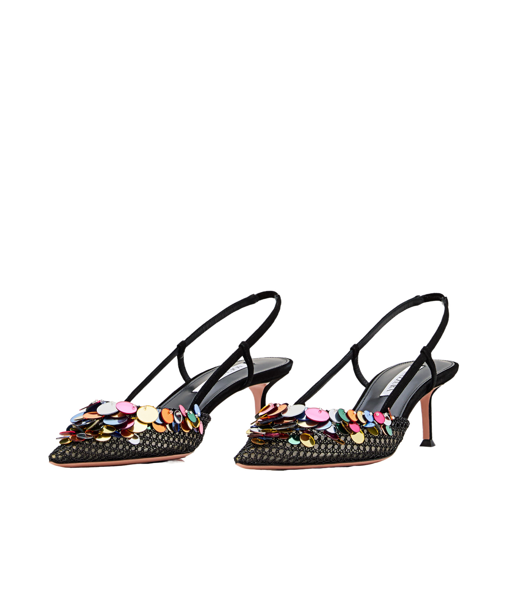Aquazzura Can Can 105 Sequined Mesh And Suede Slingback Pumps In Black