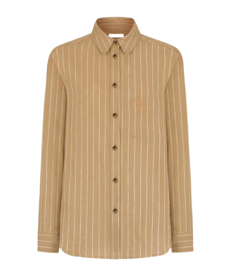 Shop Blazé Milano Pinstriped Beige Linen Shirt