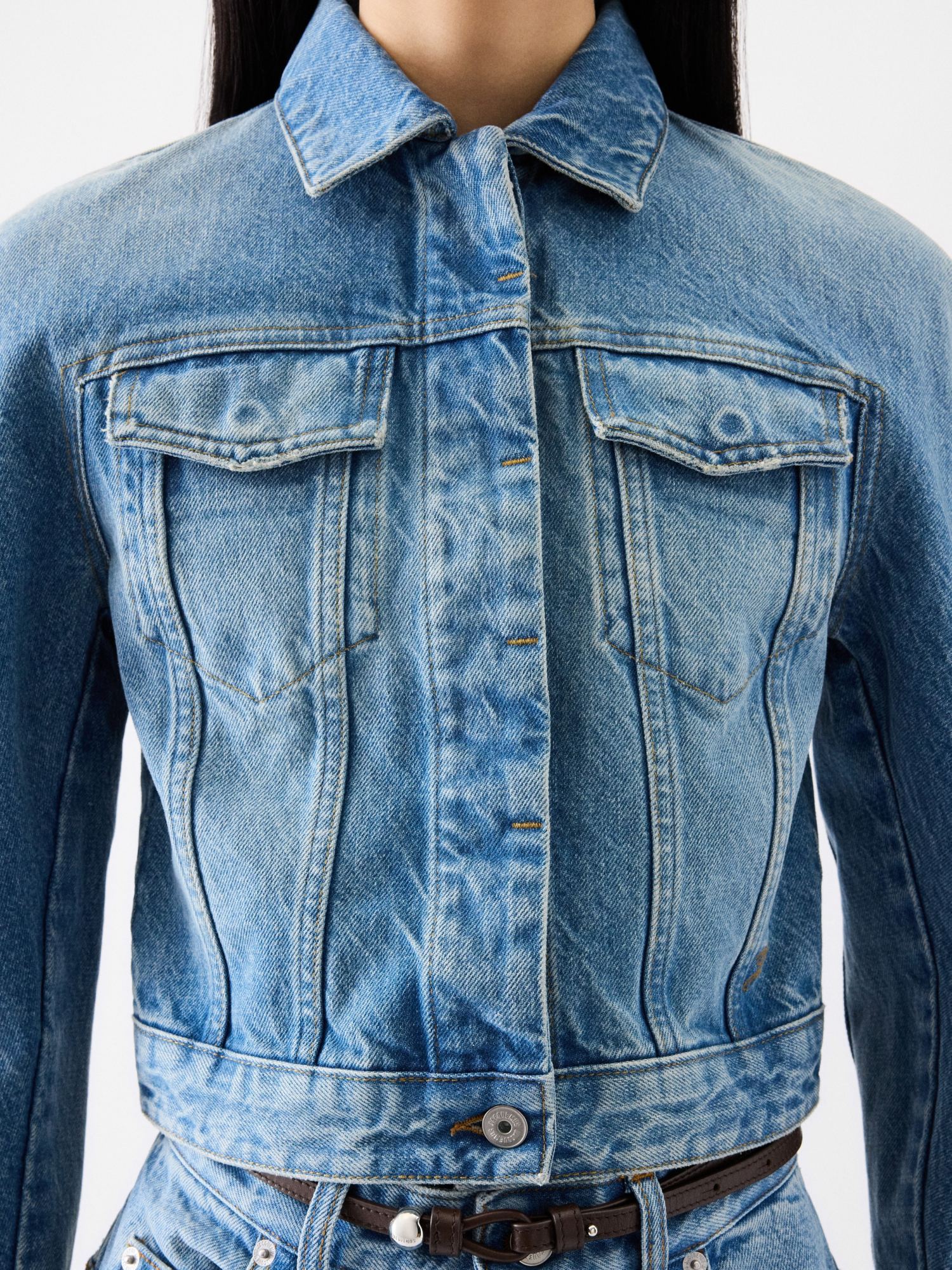 Jacquemus La Veste De-nimes Ovalo Puffer Jackets Light Blue In Blue
