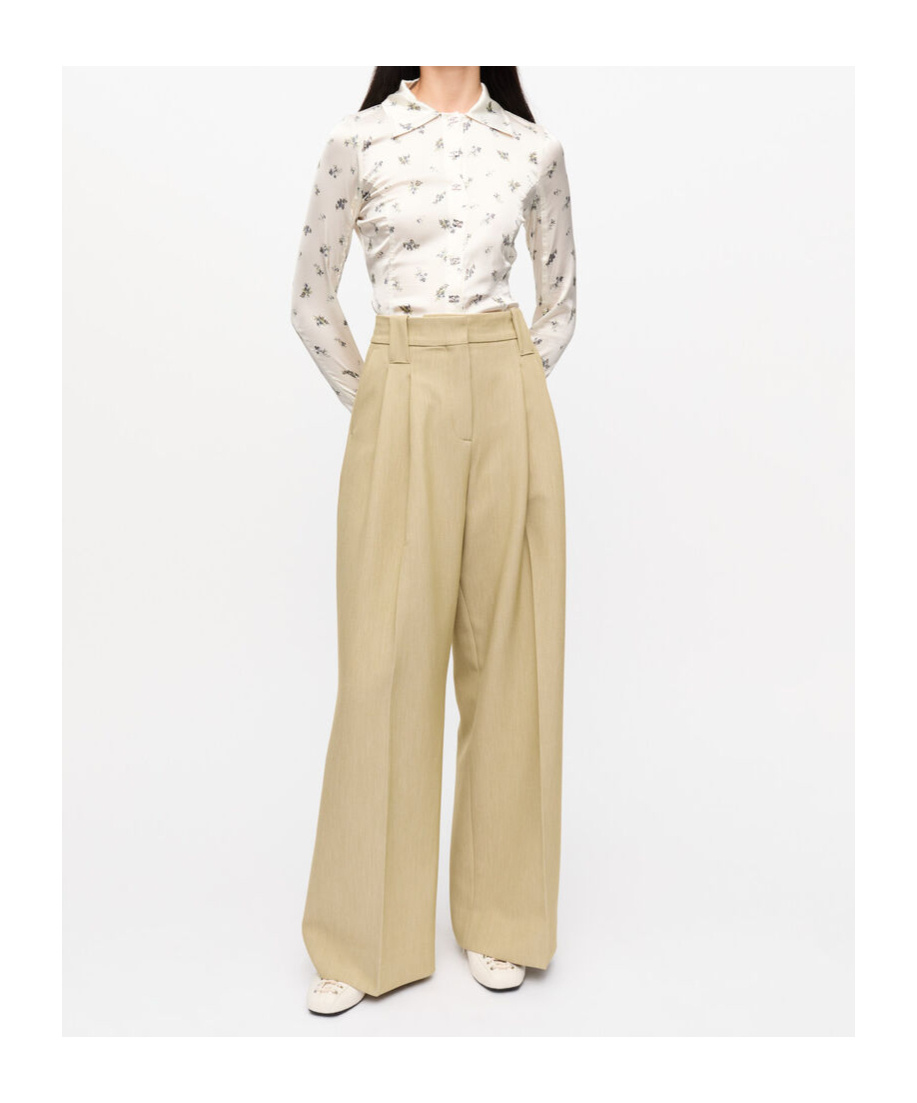 Ganni Beige Twill Suiting Mid Waist Trousers In Nude