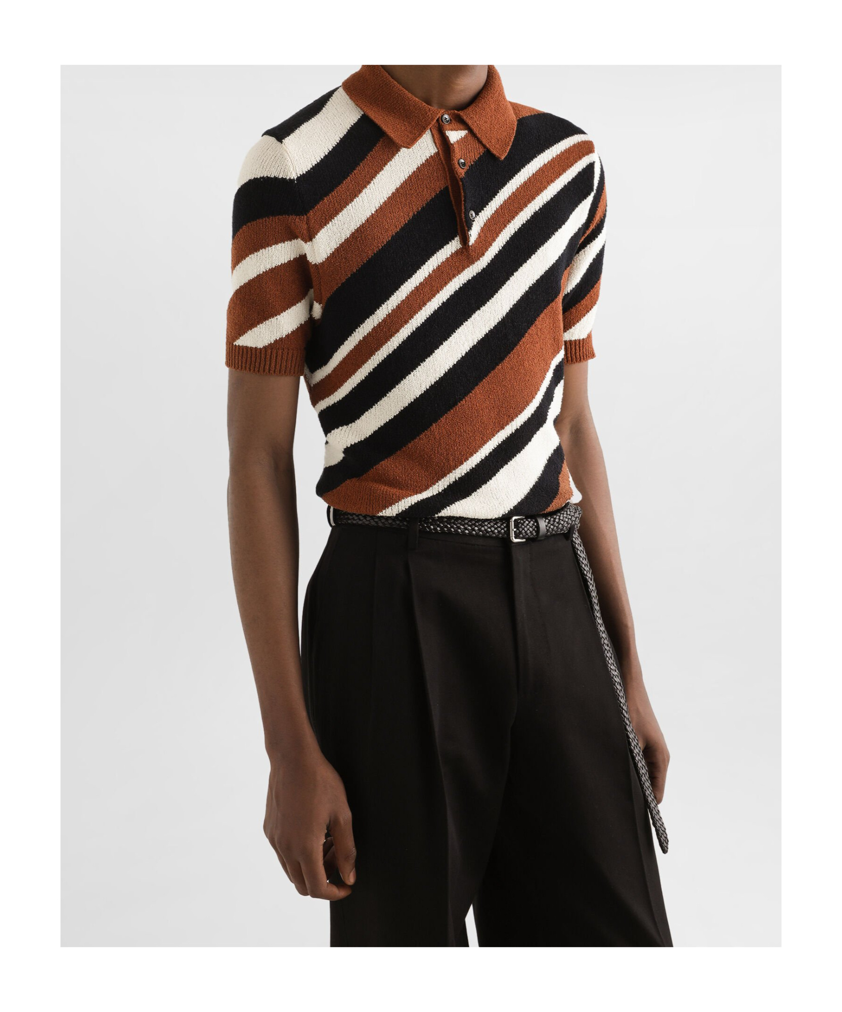 Dolce & Gabbana Striped Polo Shirt In Brown