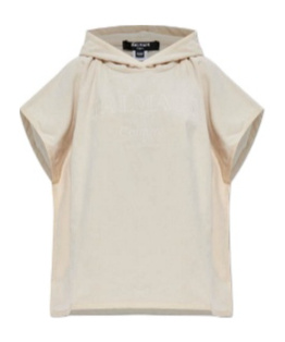 Balmain Hooded Logo Poncho In White
