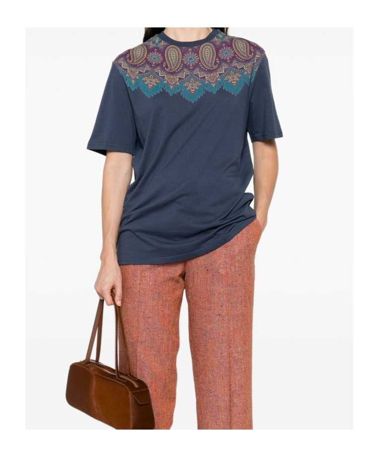 Etro Paisley-print Cotton T-shirt In Blue